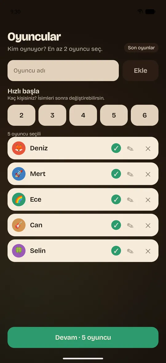 Oyuncu ekleme ekranı